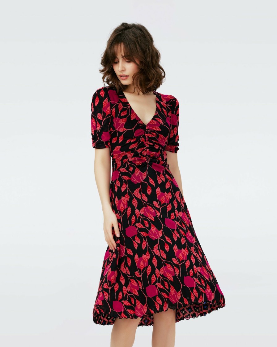 Diane von Furstenberg Knee Length Dresses | Dvf Koren Reversible Dress In Lantern Leaves Pk/Dia Cubes Pk