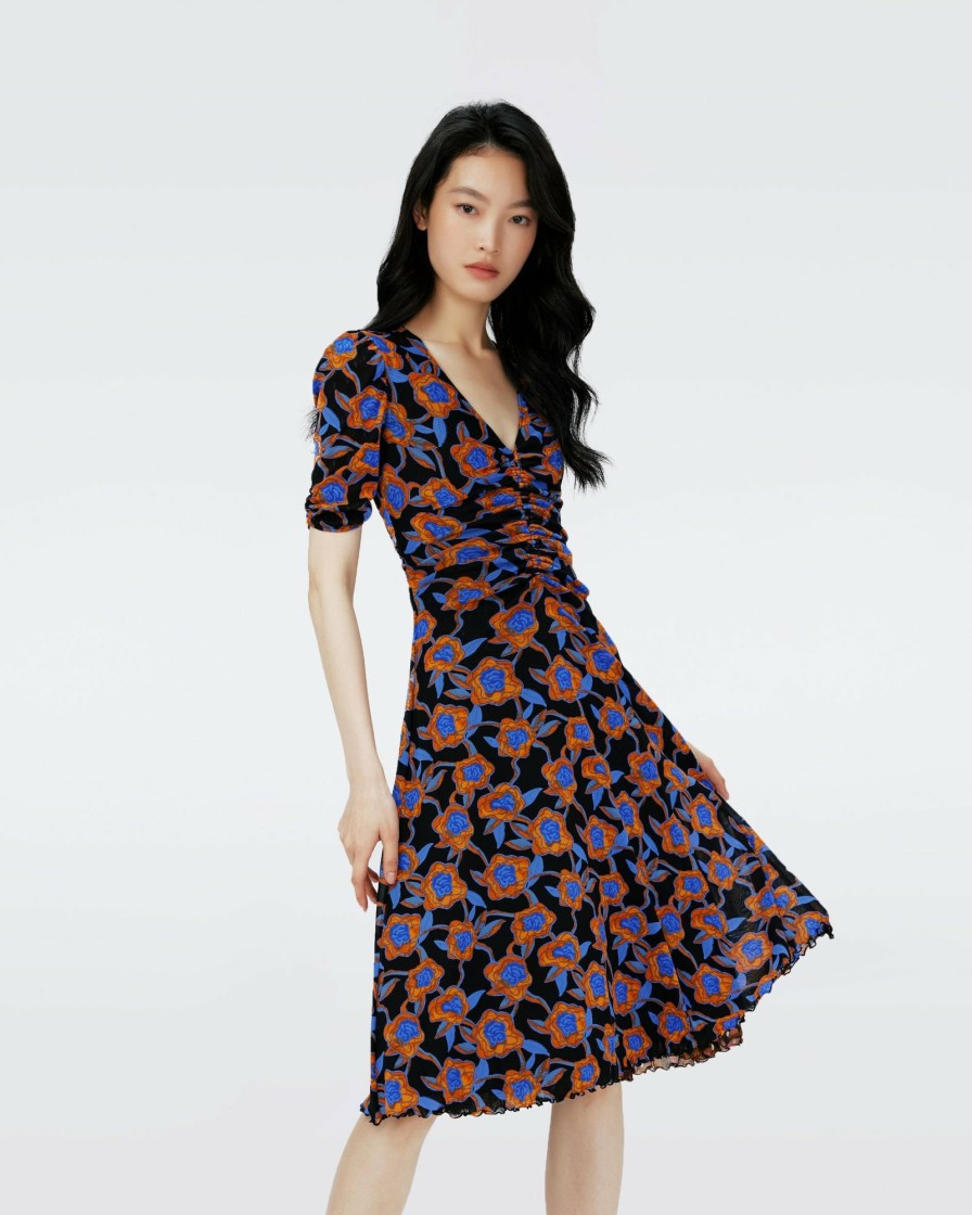 Diane von Furstenberg Knee Length Dresses | Dvf Koren Reversible Dress In Oracle R/Tarot Maze Blk Coffee