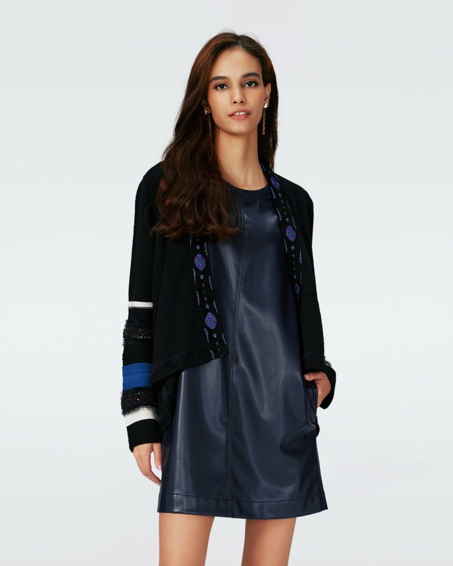 Diane von Furstenberg Black Dresses | Dvf Ernest Cardigan In Stripe Blue