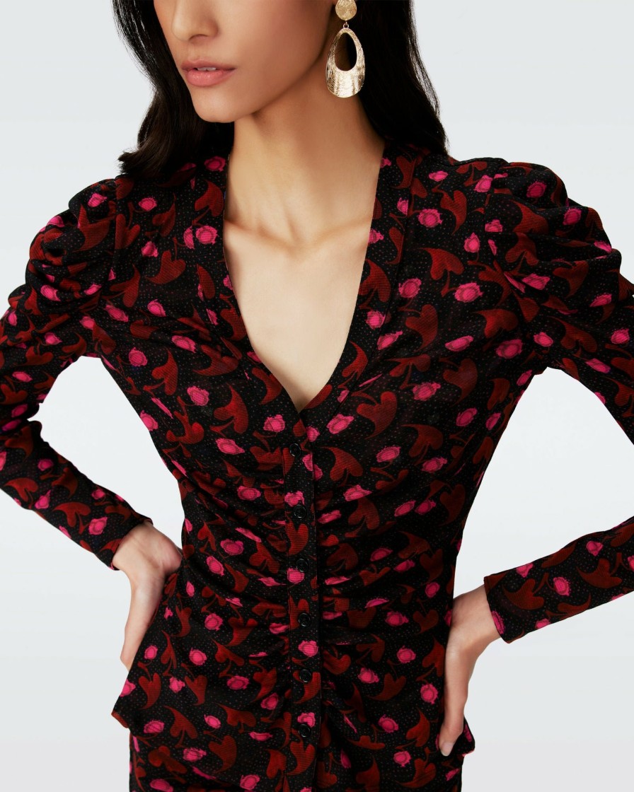 Diane von Furstenberg All Separates | Dvf Gladys Top Reversible In Heart Leaves Blk/Dia Cubes Pk