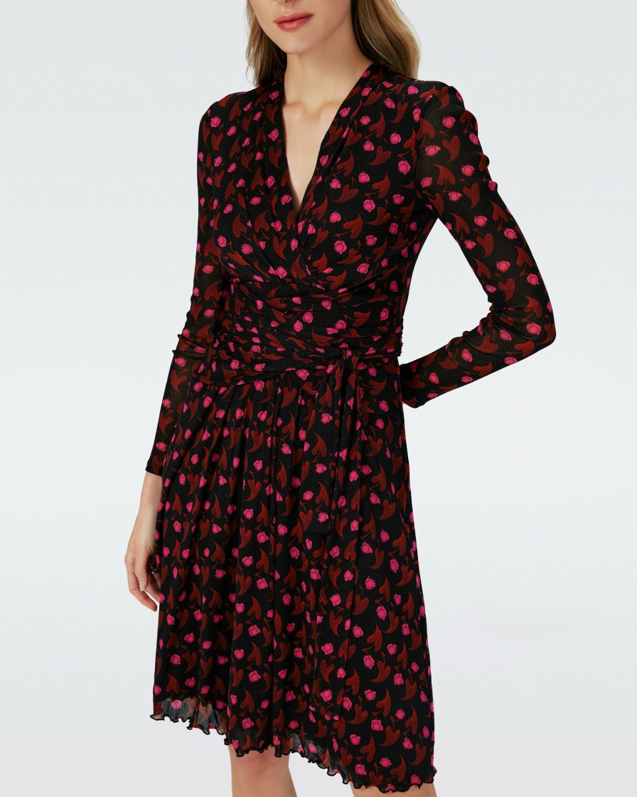 Diane von Furstenberg Knee Length Dresses | Dvf Brenda Dress In Heart Leaves Blk