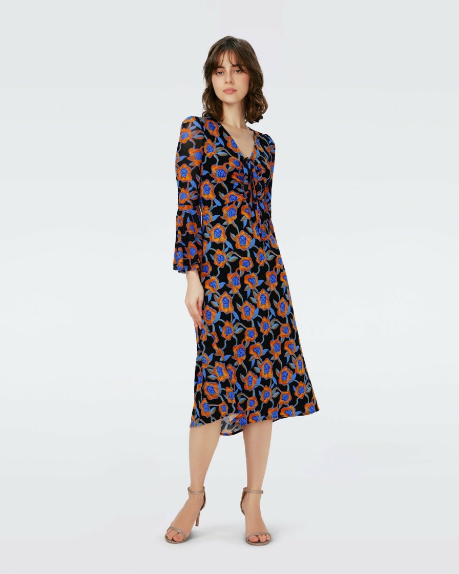 Diane von Furstenberg Midi Dresses | Dvf New Shauna Dress In Oracle Rose Sm Blk Coffee