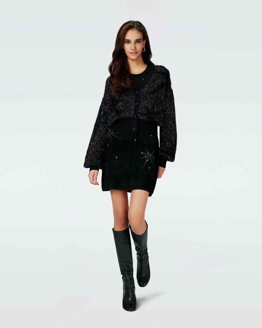 Diane von Furstenberg Black Dresses | Aridina Sequin Jacquard Cardigan