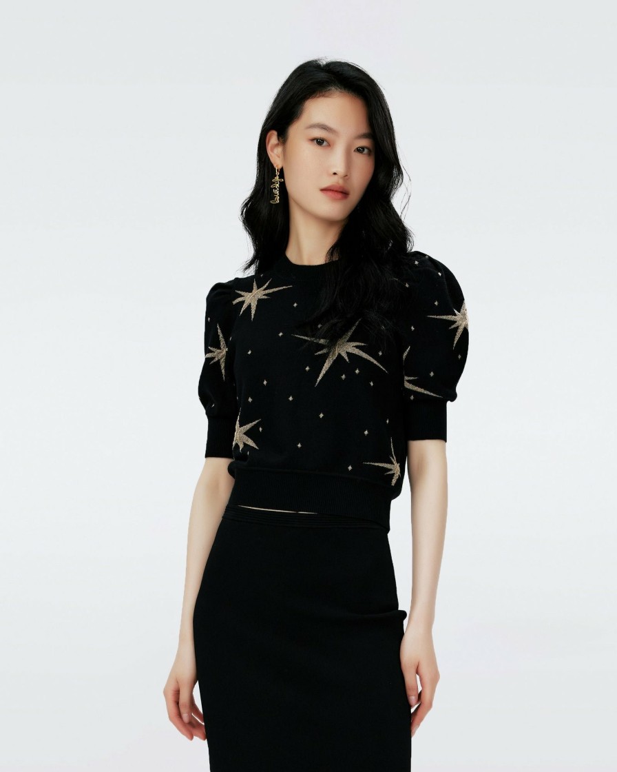 Diane von Furstenberg Black Dresses | Willa Knit Jacquard Sweater