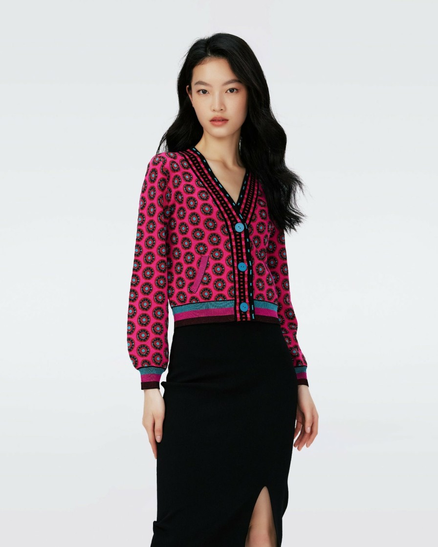 Diane von Furstenberg All Separates | Dvf Bryant Cardigan In Flwer Tie Poison Pink