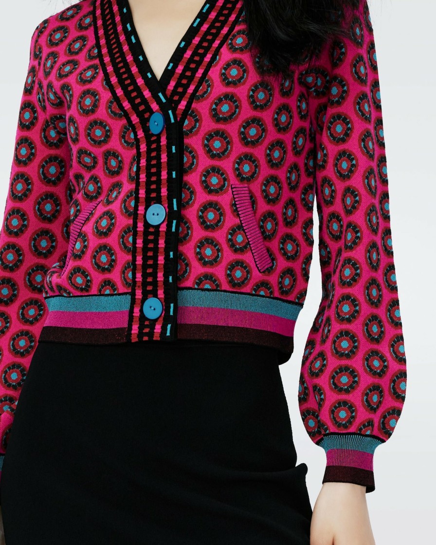 Diane von Furstenberg All Separates | Dvf Bryant Cardigan In Flwer Tie Poison Pink