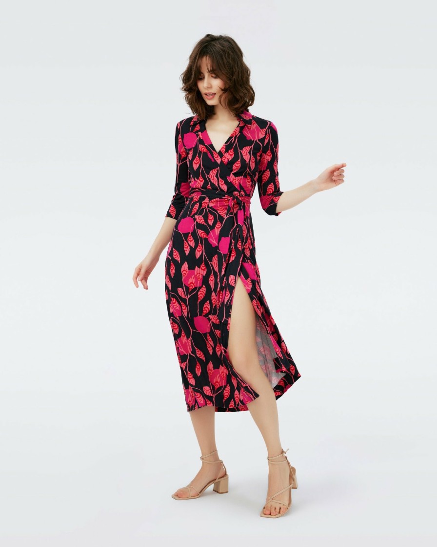 Diane von Furstenberg Midi Dresses | Dvf Abigail Midi Dress In Lantern Leaves Posion Pk Lg