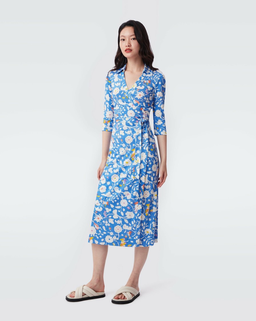 Diane von Furstenberg Midi Wrap Dresses | Abigail Silk Jersey Midi Wrap Dress In Signature Blue Fortuna